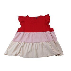 SheIn Top XXL Pink Red Beige Colorblock Sleeveless Crew‎ Neck Pullover